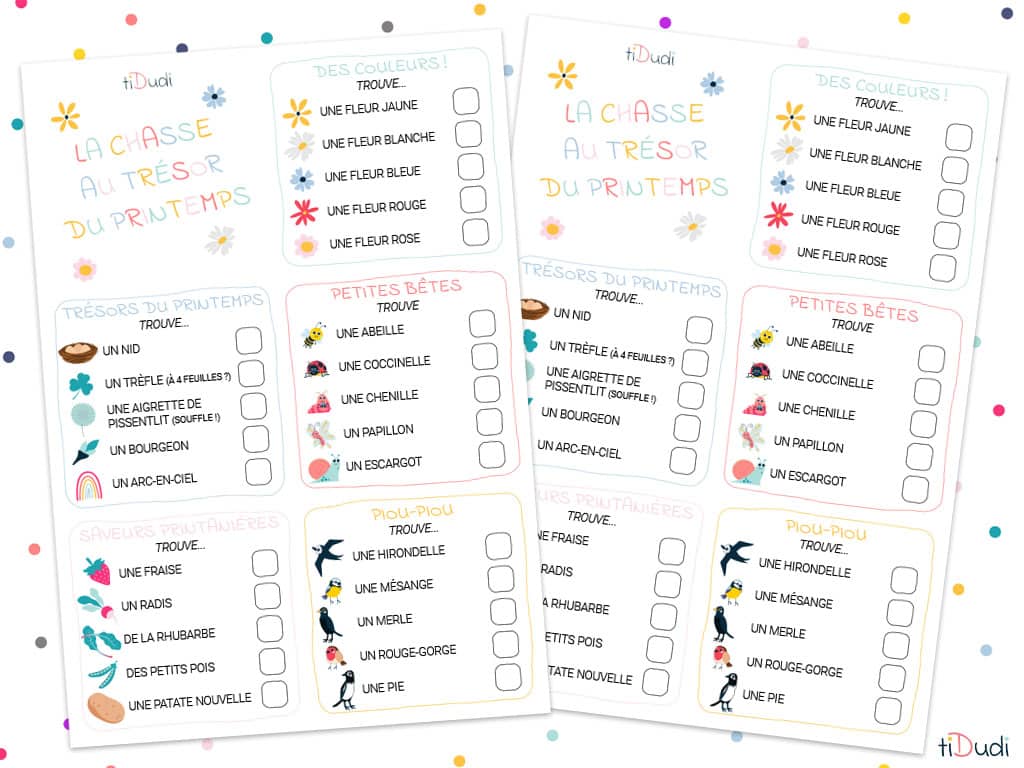 Mini chasse au trésor gratuite à imprimer sur le thème du printemps